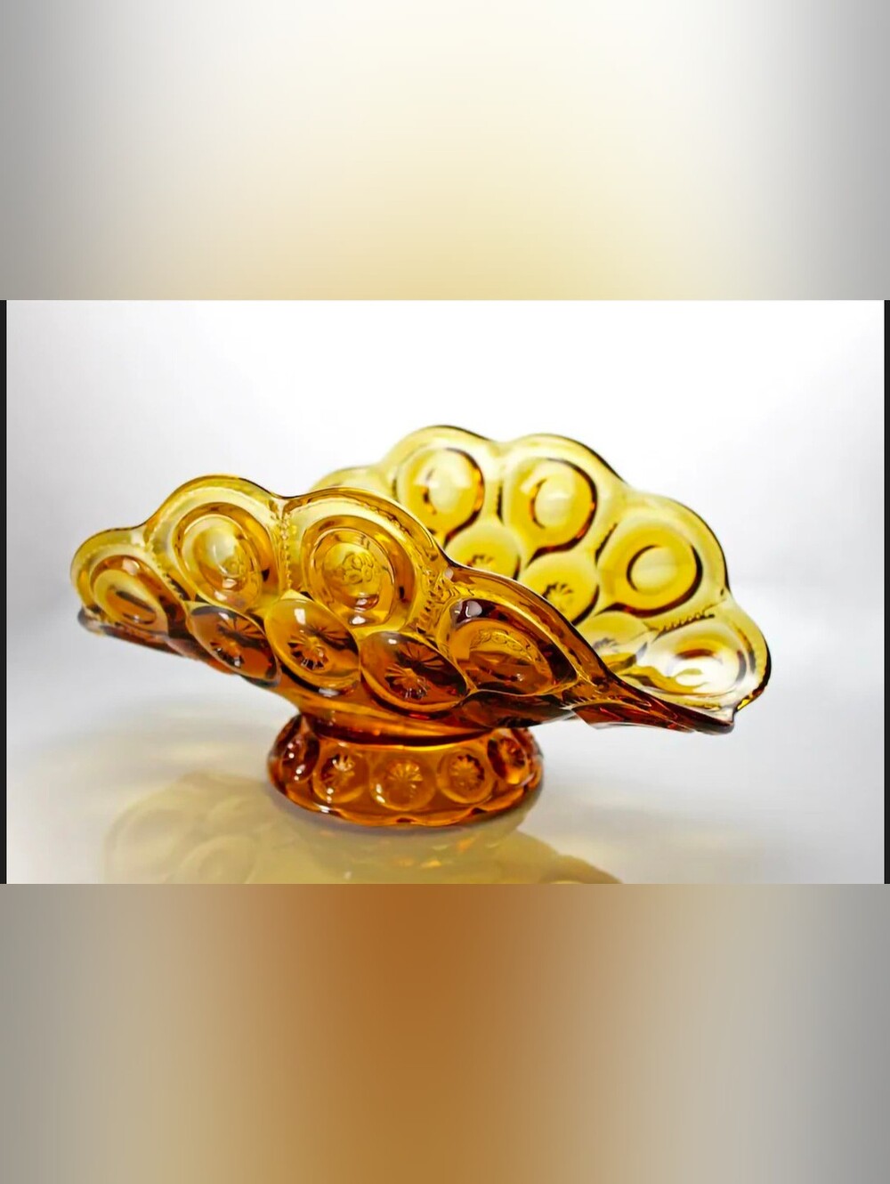 L.E. Smith Glass Company "Moon and Stars" Pattern Footed Banana Boat (Amber)